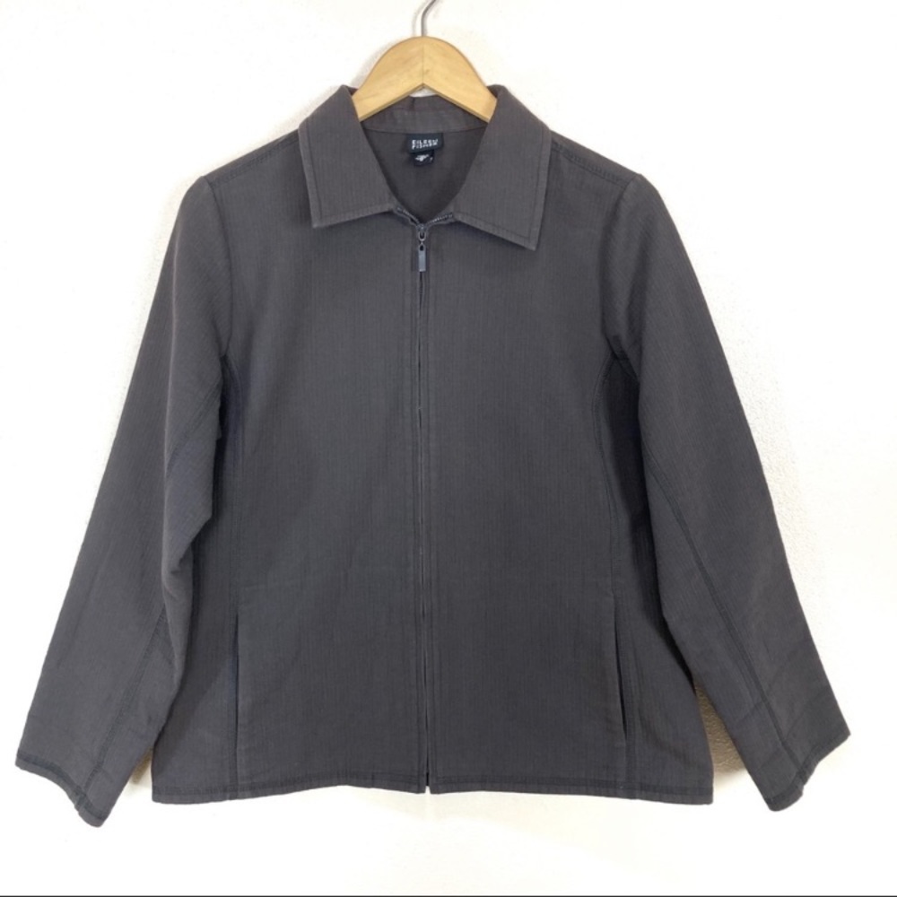 Eileen Fisher Gray Cotton Zip Up Jacket Coat Stretch Women’s Sz Medium‎